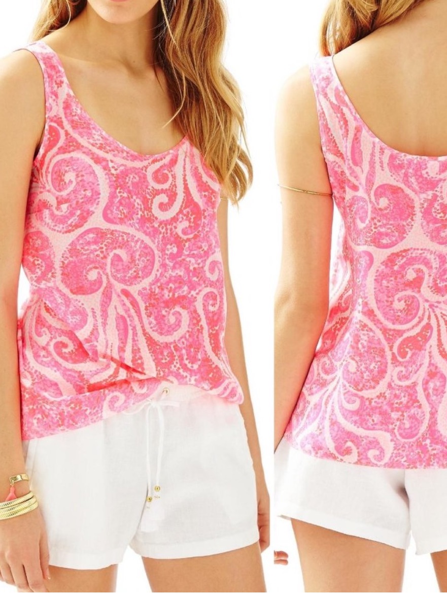 Lilly Pulitzer Silk Scoop Neck Cosmos Tank Top Blouse In Pink Pout L 100% Silk